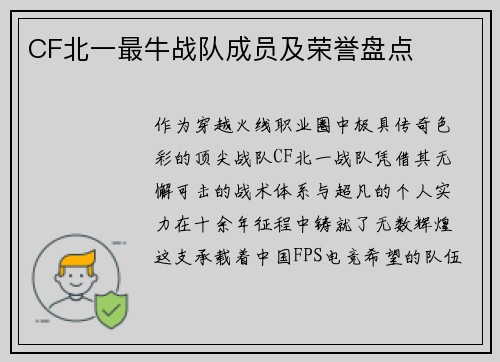 CF北一最牛战队成员及荣誉盘点
