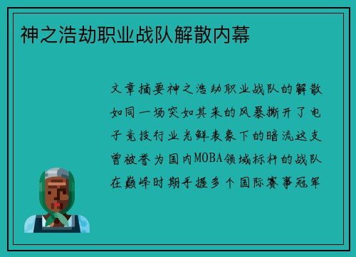 神之浩劫职业战队解散内幕
